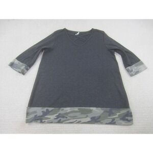 Voll Shirt Womens 1X Tunic Top V-Neckline 3/4 Sleeve Camo Camouflage Hem